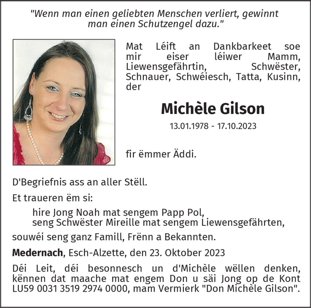 Trauern Sie um Mich le Gilson Luxemburger Wort EN